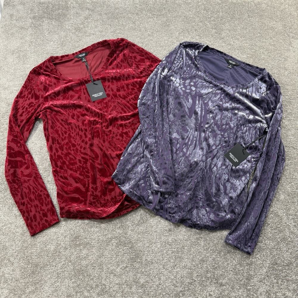 Pair Of Simply Vera Vera Wang Womens Burnout Top Long Sleeve Blouse M NWT Grunge